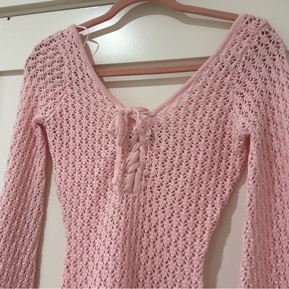 Light Pink Long Sleeve Crochet Mini Dress size 6 - Picture 6 of 6